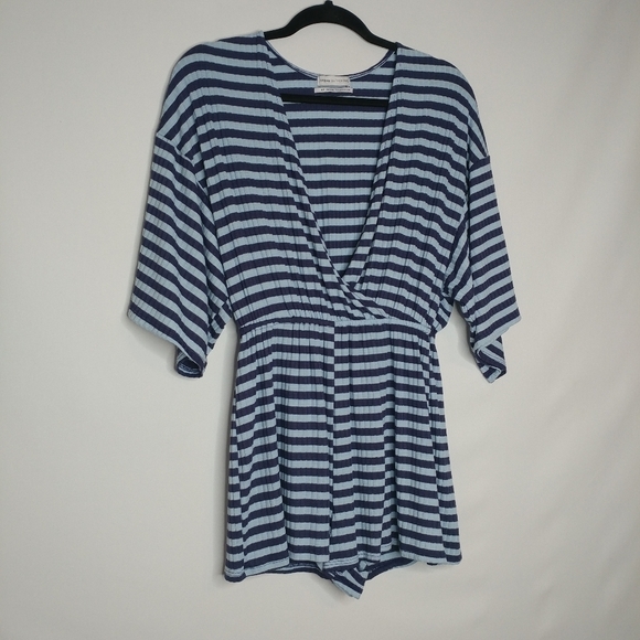 Urban Outfitters Knit Deep V Striped Blue Romper - Picture 6 of 13